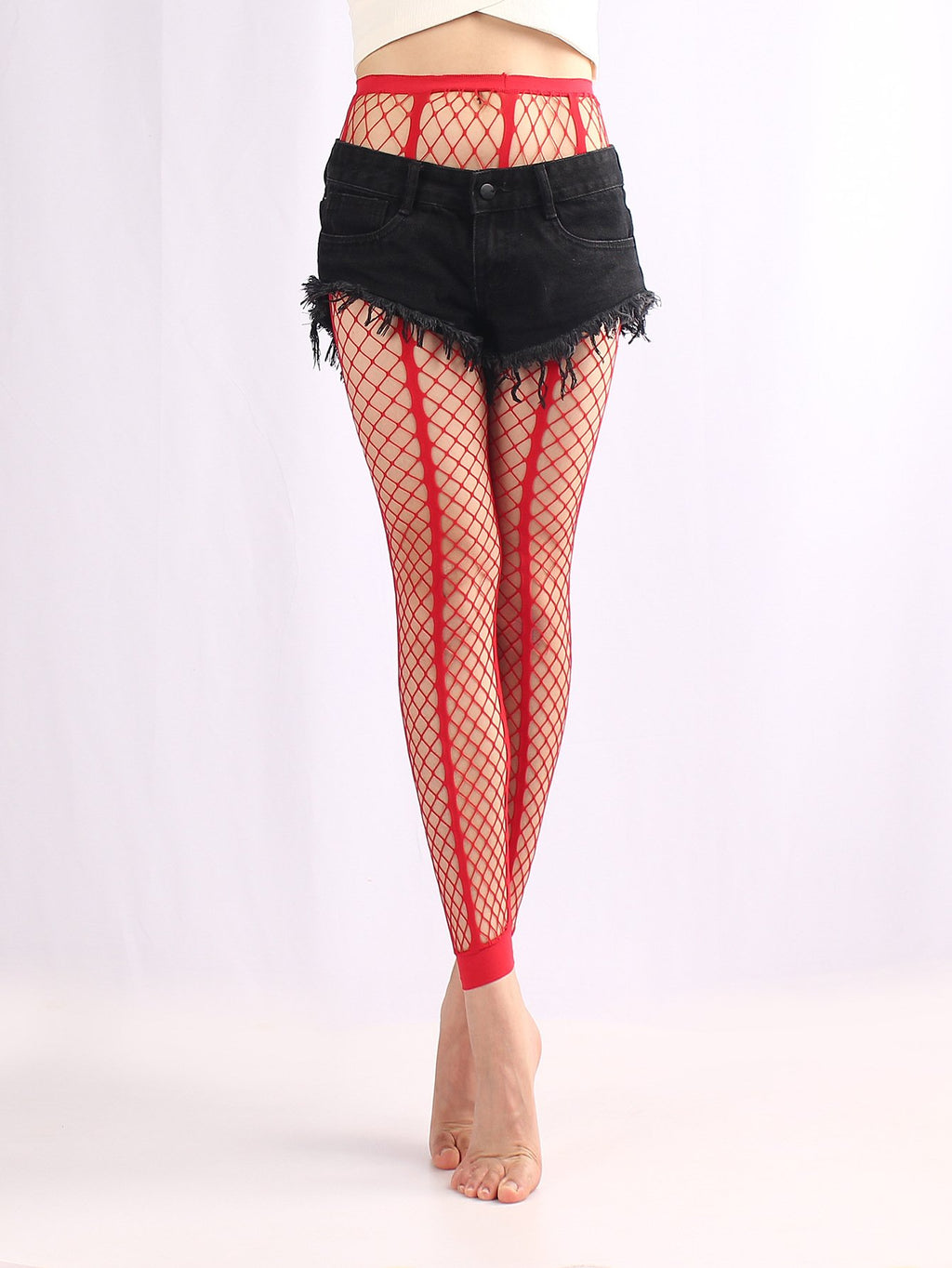 9-Inch Wide Thick Vertical Mesh Stockings for Women