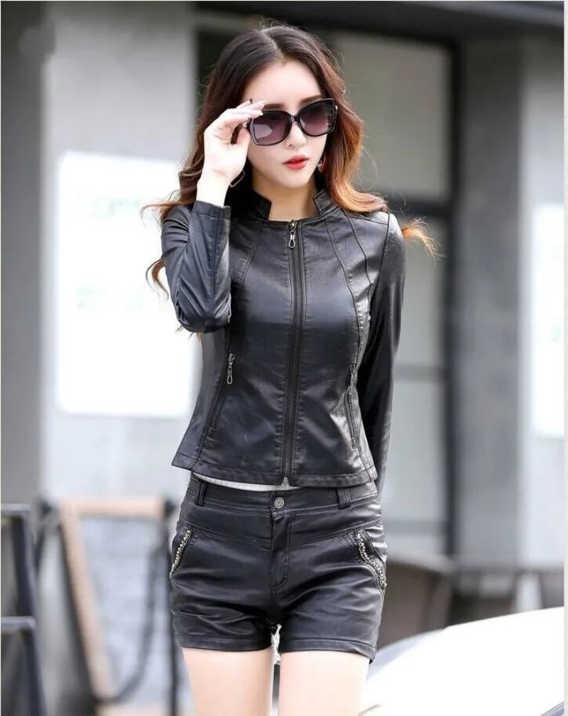 Women's Genuine Leather Motorcycle Jacket — Tailored Fit Biker Jacket